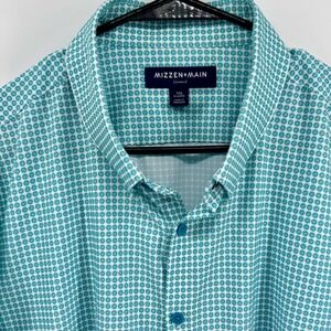 Mizzen+Main Leeward Performance Shirt Teal Pressed Diamond Long Sleeve Men's XXL